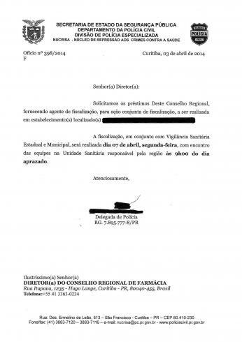 Esclarecimento - Ação conjunta - CRF-PR, Nucrisa e Vigilâncias Sanitárias - Municipal e Estadual