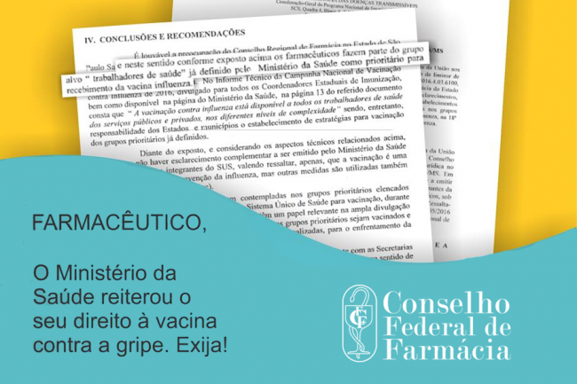 Ministério da Saúde reitera direito do farmacêutico à vacina contra gripe